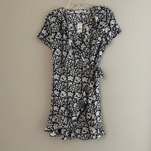 NWT Loft outlet blue/white floral cross tie ruffled dress XSP